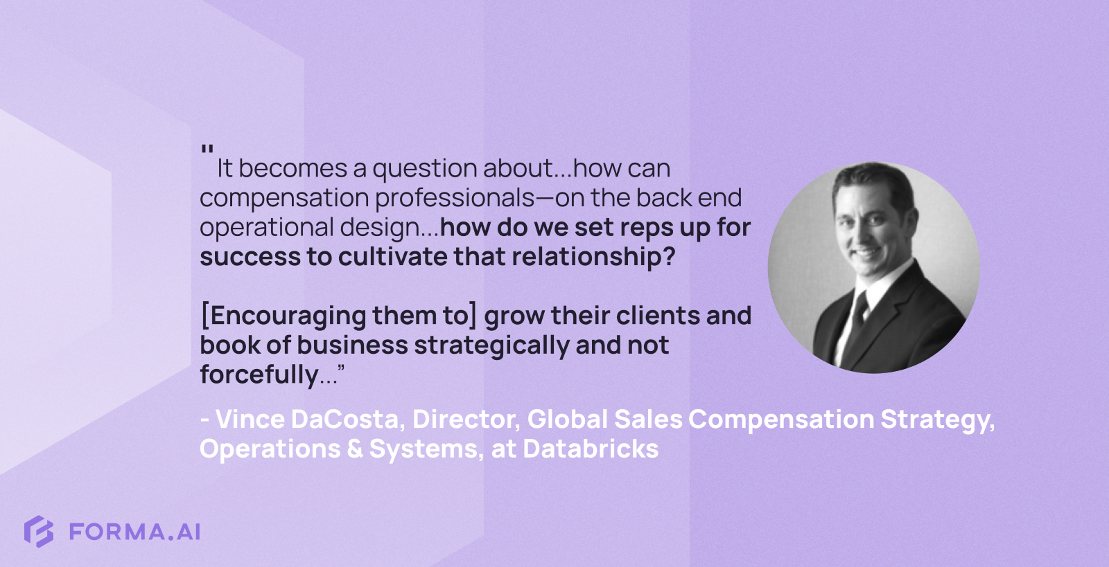 Quote from Vince DaCosta, Director of Global Sales Compensation Strategy at Databricks