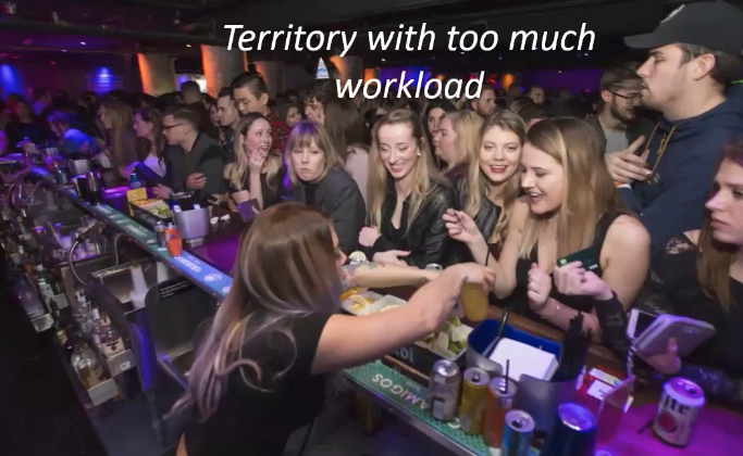 Image of a packed bar: example of a territory with too much workload 